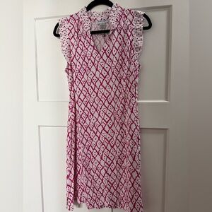 NWT Anna Ocean Pink and White Sleeveless Dress w/ pockets sz s